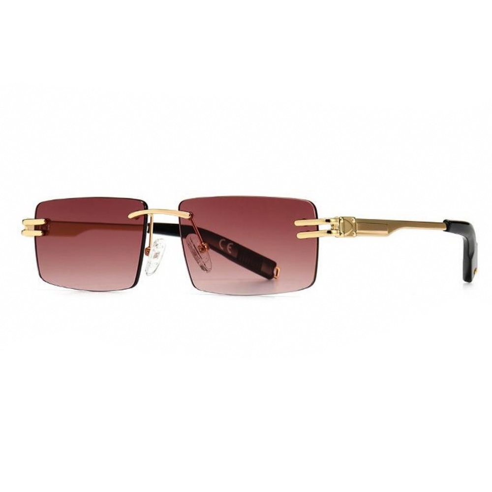 Men's Square Rimless Gold Frame Burgundy Gradient Tint Hip Hop Sunglasses​